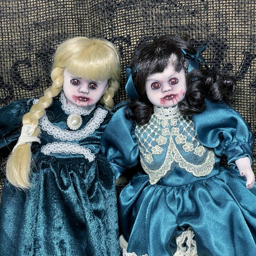 OOAK Creepy Odd 11.5” Bloody Eerie Gothic Vampire Twin Halloween Horror Art Doll